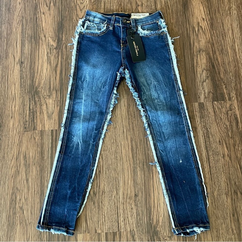 NWT FWRD Boys Blue Distressed Raw Hem  Skinny Jeans Style #: R-330111K Size 8